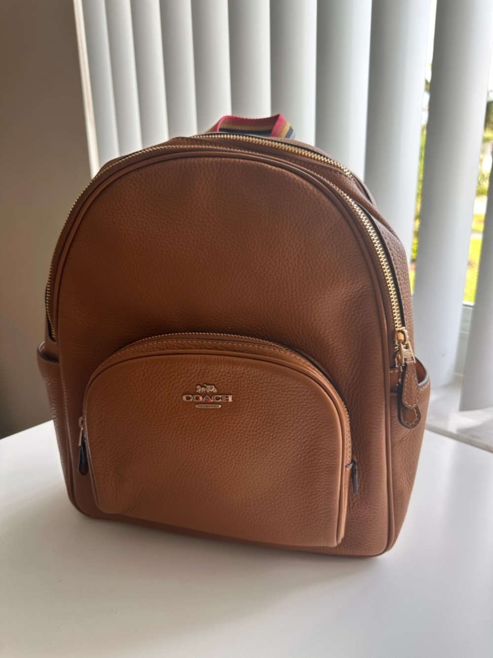 Coach Brown Pebbled Leather Backpack with Gold Hardware